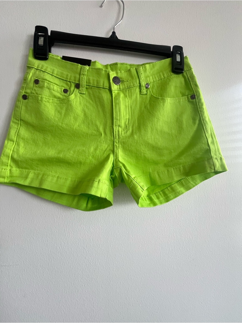 Kids Neon Lime Denim Shorts - Bright Green